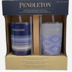 New  Pendleton Tumbler travel coffee Cup Set Of 2 ~ 20oz  Insulated w/4 straws